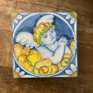 Vietri Italy VALENTINE Italian wall tile first stones cherub winged angel